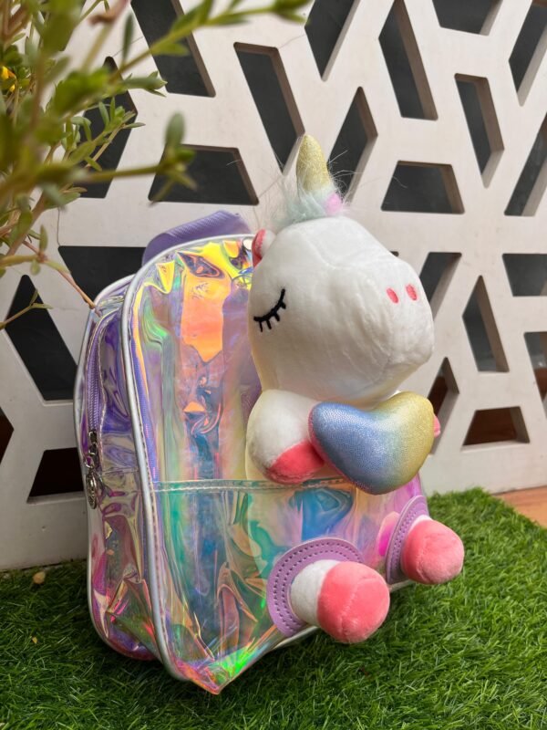 Unicorn soft toy school bag - holographic - Image 2