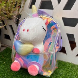Unicorn soft toy school bag - holographic
