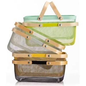 Rectangle double wooden handle basket